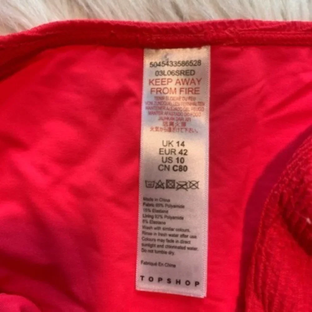 Topshop Women's Size 10 Red Crinkle High Rise Tie Bikini Bottoms‎ Stretch